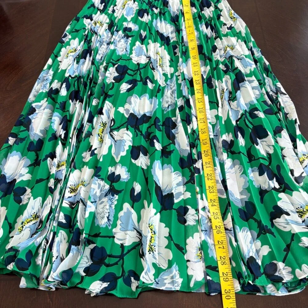 Anthropologie Maeve Floral Green Pleated Midi‎ Skirt Size X-Small
